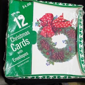 Vintage TYE-SIL 12 Christmas Cards with Envelopes Wreath Design